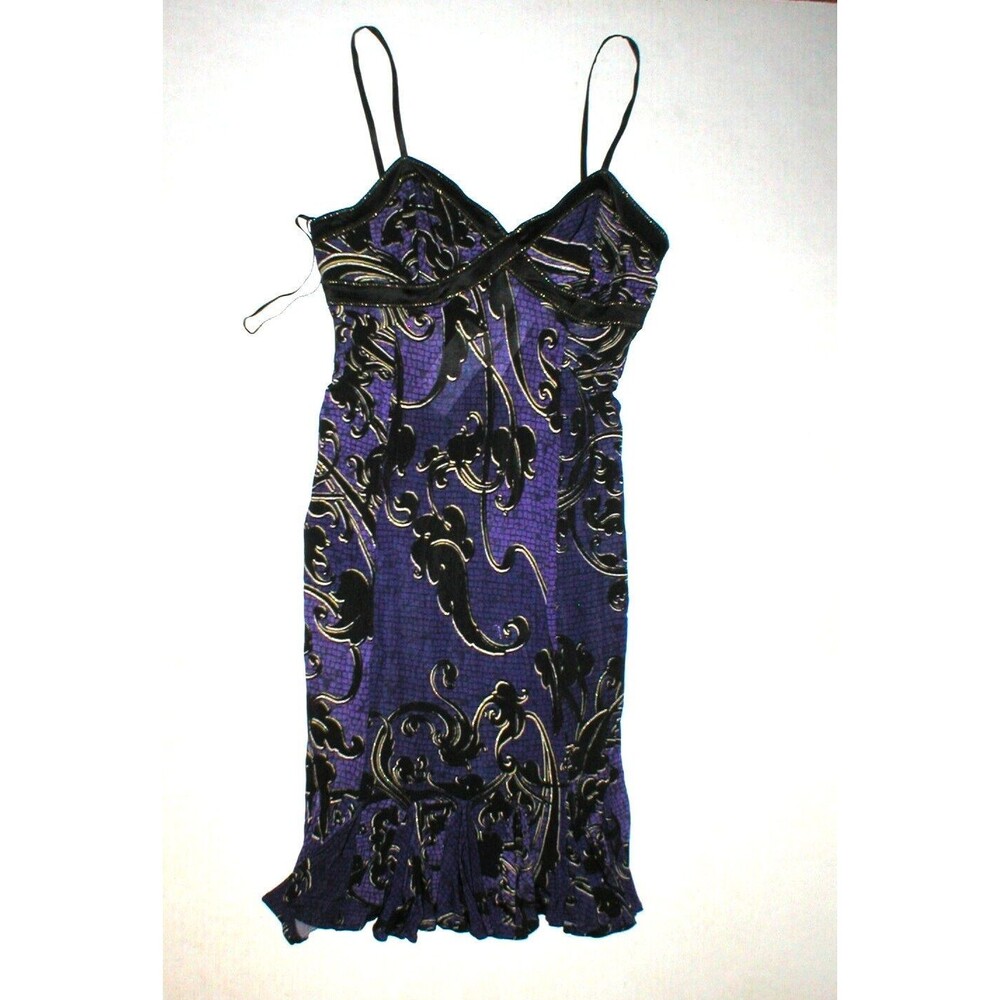 New Womens 8 NWT Italy Just Cavalli Purple Metallic Black Ruffle Print Dress 44 - Picture 6 of 12